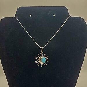 Sterling Silver Larimar Sun Moon Pendant 23" Snake Chain Necklace Made in Mexico